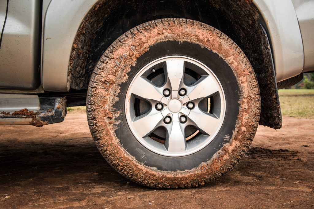 Tires packed with mud